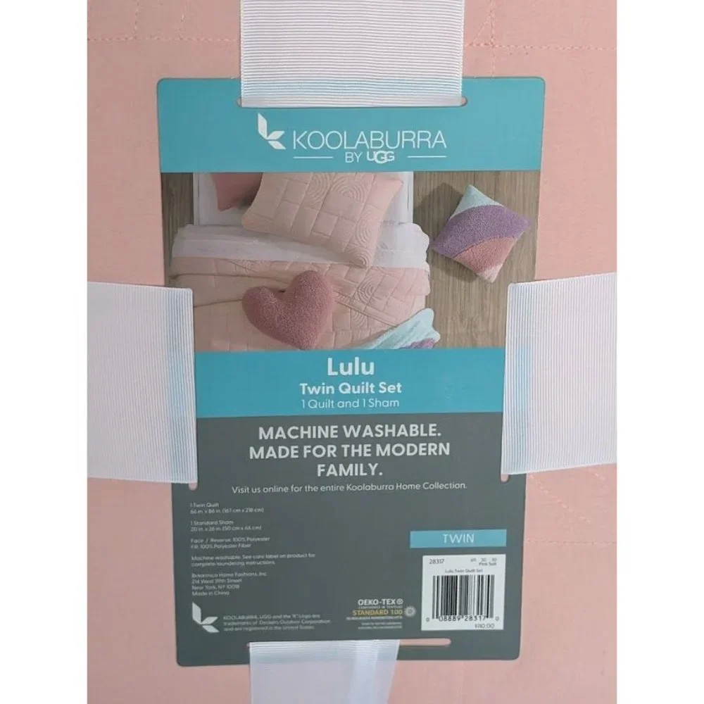Koolaburra by Ugg LULU‎ Twin Comforter Quilt Set Sham PInk Kids Teens Modern NEW